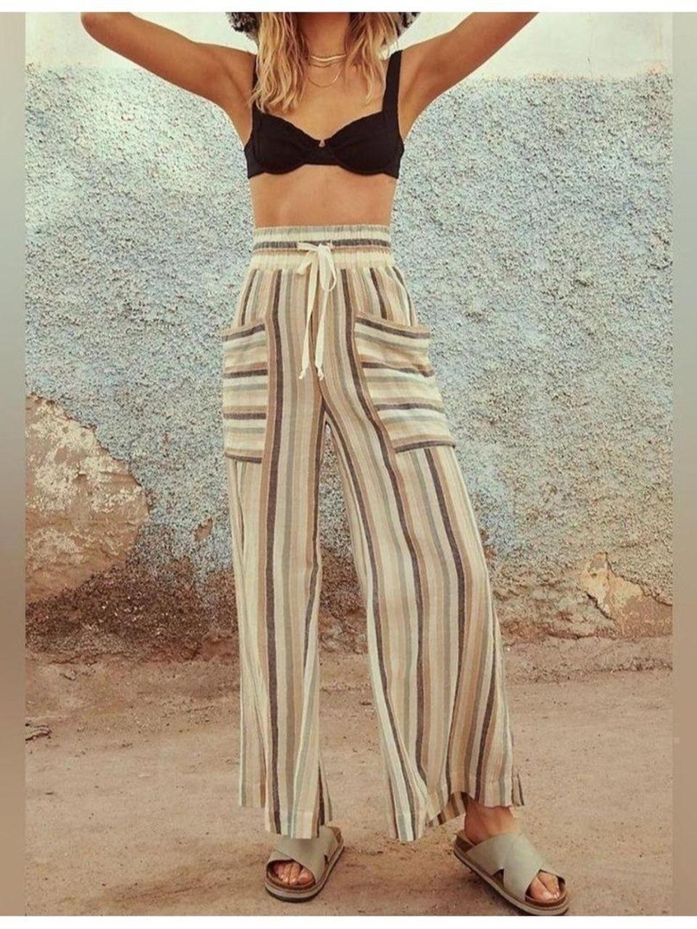 Free People Jones Beach Wide Leg Striped Pants NWT Size M